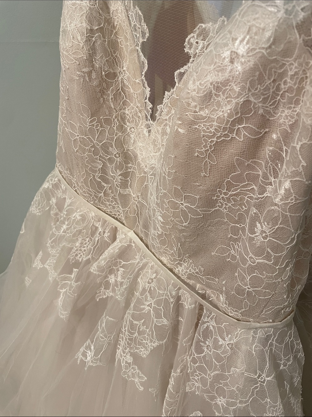 Lace Appliqué V-Neck Wedding Dress in Ivory
